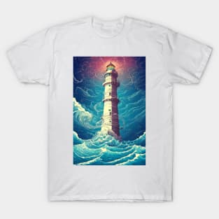Lighthouse In A Celestial Storm T-Shirt